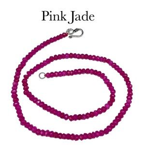 4mm Pink Jade Crystal Beaded Necklace Beads Gemstone Stone 18” Long